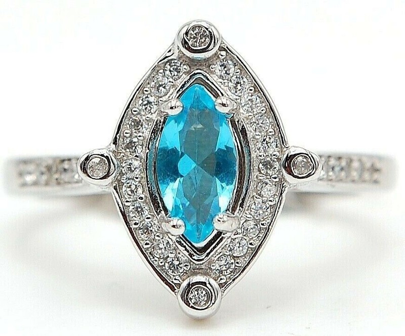 1CT  Aquamarine 925 Solid Sterling Silver Ring Sz 6 N3-4