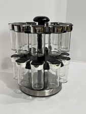 Rotating 20pc Glass Spice Rack Herbs Storage