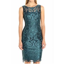 Adrianna Papell Teal Lace Sheath Dress Boat Neck Sleeveless Cocktail Formal 12
