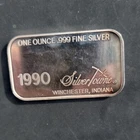 SilverTowne 1990 Happy Birthday 1 oz .999 Fine Silver Art Bar Winchester Indiana