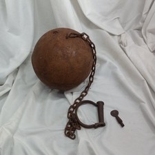 Antique Hollow Iron Ball & Chain w/ Shackle P...