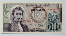 Colombia 10 Pesos Oro Banknote 1974 Old Colombian World Paper Money Currency