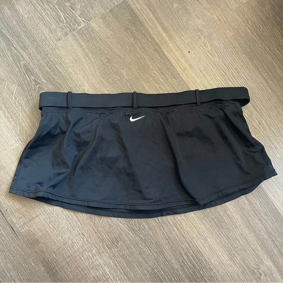 Y2K Nike Swim Micro Mini Skirt Belt Center Back Logo Black Low Rise Womens 14 - Image 2 of 4