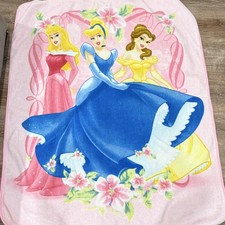Disney Princess Fleece Throw Blanket Pink Cinderella Belle Aurora 60x45"