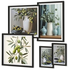 Framed Wall Gallery Set Green Olives Flowers Scandinavian Style Black Frame