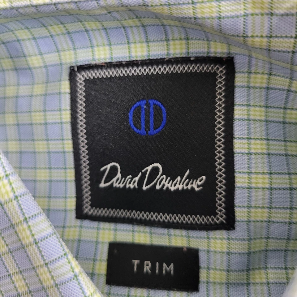 David Donahue Trim Hombre 16.5-32/33 Azul Cuadros Abotonados Manga Larga Foto 4 de 4