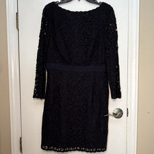 Tory Burch Women’s Navy Floral Lace V-Neck 3/4 Sleeve Sheath Knee Dress 12
