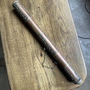 Vintage Tibetan Chinese Copper & Brass Prayer Scroll Incense Holder Original