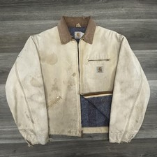 Vintage Carhartt Detroit Jacket Mens XL Beige Canvas Blanket Lined Thrashed 90s