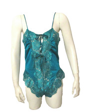 Alana Gale Intimates Teddy Romper One Piece High Cut Nylon Bodysuit S Turquoise