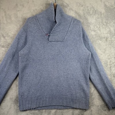 Gant Jumper Men's Large Grey Blue Shawl Collar Heavy Knit Alpaca Wool Blend