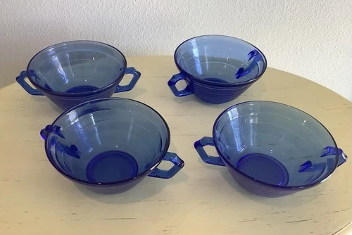 Hazel Atlas Glass Cobalt Blue Moderntone Depression Cream Soup Cup Bowl