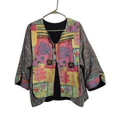 90s Wearable Art Patchwork Jacket Lagenlook Colorful Applique Artsy Whimsical