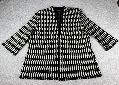 Ming Wang Womens Cardigan Jacket Size 0X ~ Knit Black Yellow White ~ 3/4 Sleeve