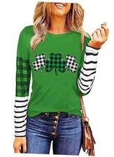 St. Patrick's Day Tshirt Women Lucky Clover Print Irish Shirt X-Large Green-4