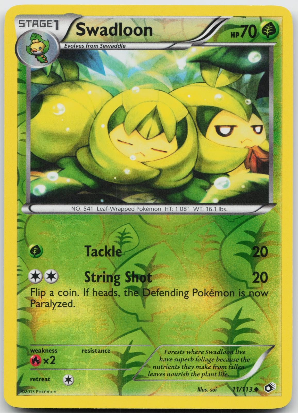 Swadloon 11/113 Uncommon Legendary Treasures Pokemon Reverse Holo Near Mint