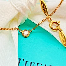 Tiffany & Co. by the Yard 1P Diamond Necklace 0.1c 16" 1.8g Yellow Gold K18 750