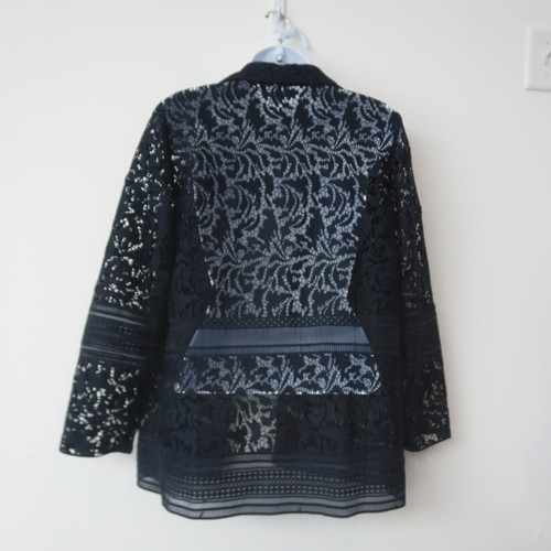 Chico's Womens Lace Jacket Size 0 / US Small Blue Open Front Collared Dressy - Picture 3 of 12