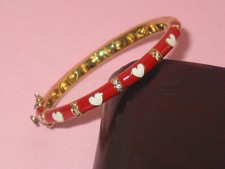Tiny Vintage Childs Bracelet With Red Enamel And White Hearts