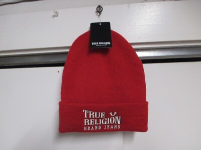 TRUE RELIGION (JEANS) MENS WINTER CUFF BEANIE HAT (O/S) ADULT NWT RED COOL! 