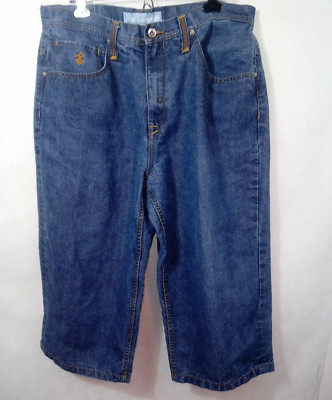 Roca wear Hipster Men's 38/21 Jeans Capri Medium Wash Straight Leg Embroidered
