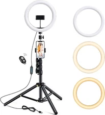 LETSCOM F-533 10.2" Selfie Ring Light Dimmable with Tripod Stand, 2Phone Holders