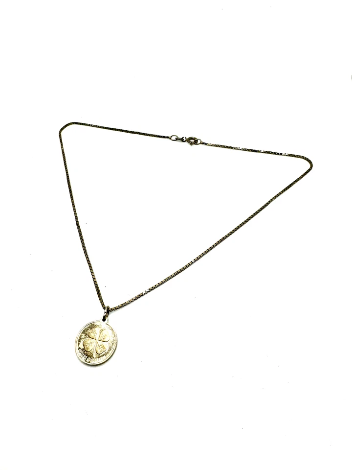 925er Silber Kette mit Münze Anhänger Schmuck antik vintage filigran Kleeblatt - Bild 2 von 4