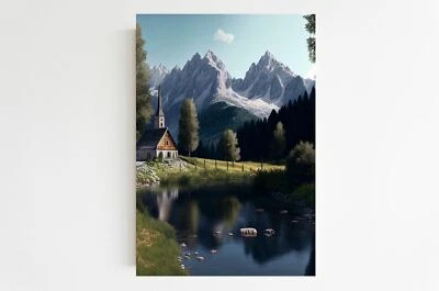 Wanddeko Landschaften - Kapelle in den Alpen, Malerei - Poster - Bild 1 von 3