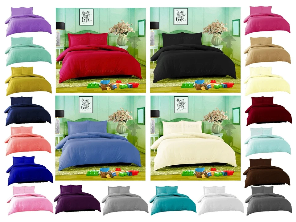 FR All Size Plain Duvet Cover Set With Matching Pillow Cases