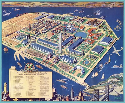 12284.Decor Poster.Vintage Interior wall design.1935 San Francisco Bay fun map