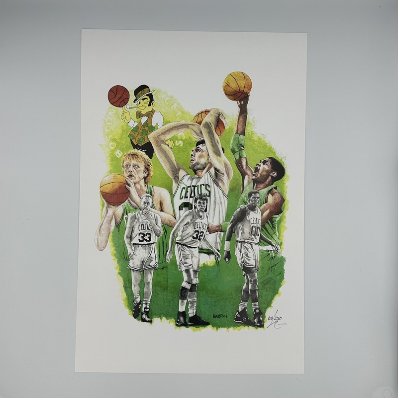 The Big Three Bird McHale Parish Celtics LE /250 Lithograph by Brian Barton COA