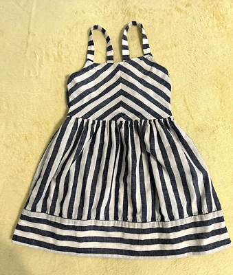 Carter's Girl's Dress Linen Blend Stripe White and Blue Size 5T | eBay
