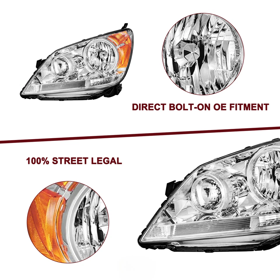 For 2005-2010 Honda Odyssey Chrome Housing Amber Corner Headlights Assembly Pair - Image 4 of 4