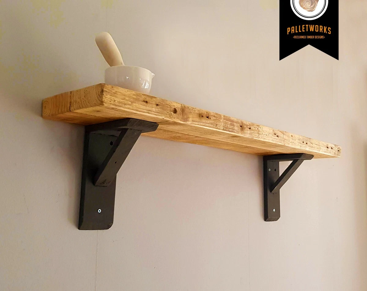 Pallet Wood Wall Shelf With Brackets. FREE P P eBay