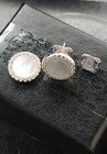 925 Sterling Silver Mother Of Pearl CZ Circle Stud Earrings, Valentines Gift