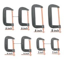 8 PC Heavy Duty Steel C-Clamp Set | 3", 4", 6", 8"