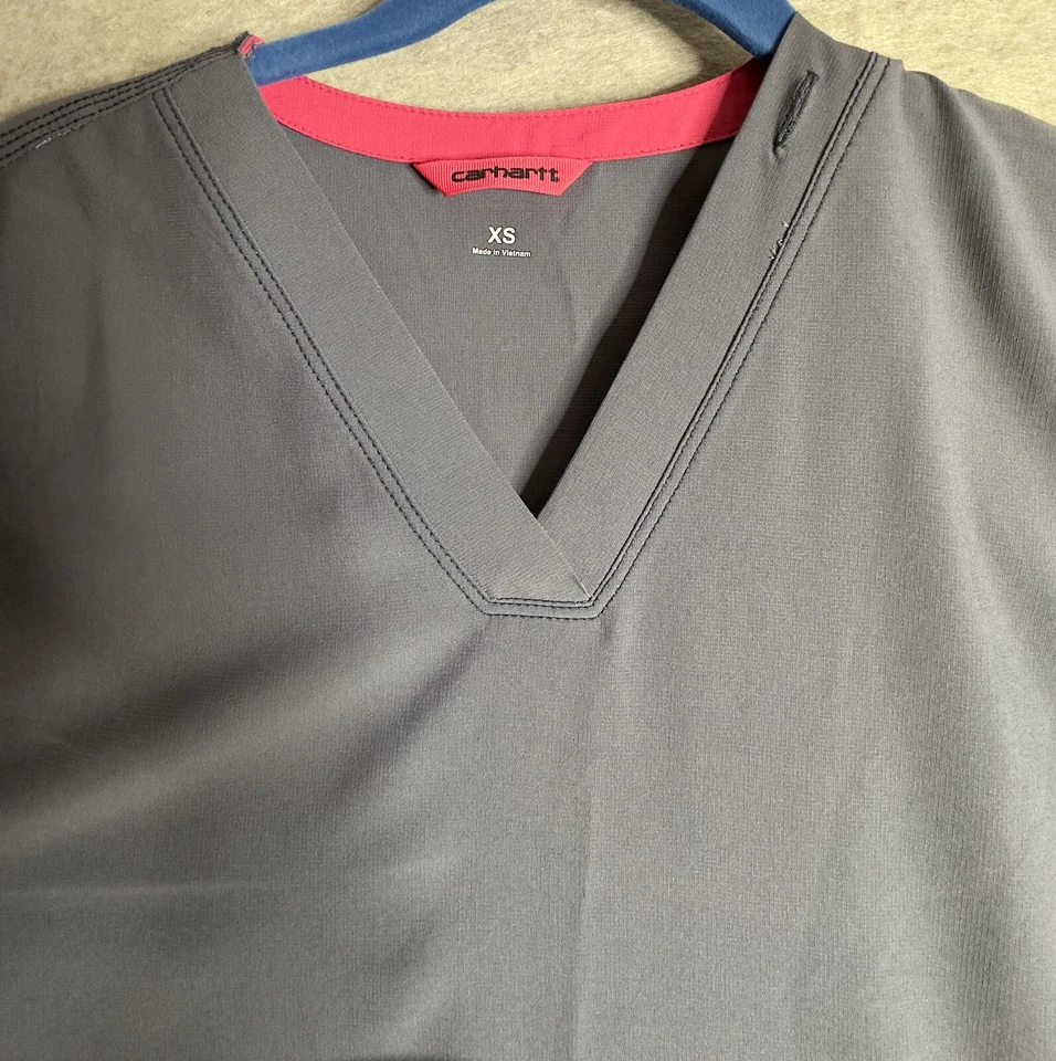 Carhartt Scrub Top Womens Gray XS Medical Wear Pink trim - Image 3 of 4