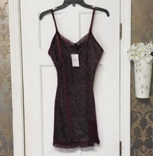 FOREVER 21 SLIP DRESS, BURGUNDY, GLITTER SPARKLE ACCENT, LACE TRIM SIZE M, NWT