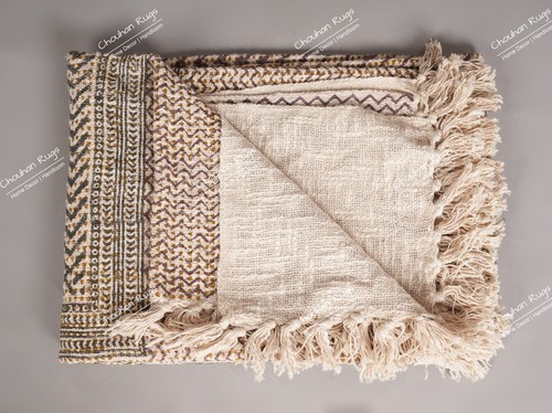 Hand Loomed Cloth Soft Cotton Blanket, Sofa Cover, Boho Ethnic Beach Towel - Picture 7 of 8