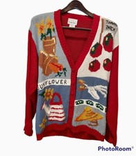 Alexandra Bartlett Sweater Womens 1X Cardigan Country Farm Garden Red VTG 90s