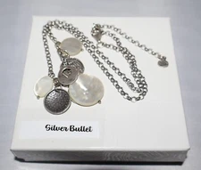 Silpada Oxidized Mother-of-Pearl Circle Charm Sterling Silver Necklace N1830