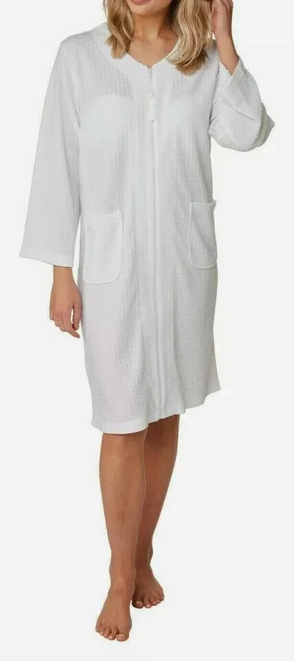 chinese dress ladies Slenderella Zip Front Dressing Gown with Long Sleeves in Luxury Waffle —  Sandras-Online