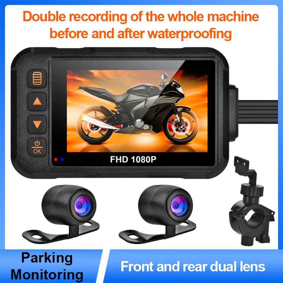 3" HD 1080P Motorcycle Dash Cam DVR Camera Waterproof Recorder Front+Rear Cam - Image 2 of 4