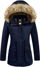 Women's Winter Coats Hooded Puffer Jackets Fleece Lined Parka With Fur Trim
