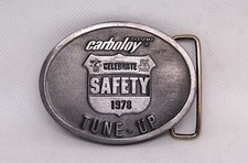 Vintage 1978 Carboloy Systems Celebrate Safety Tune-up Belt Buckle Hit Line USA