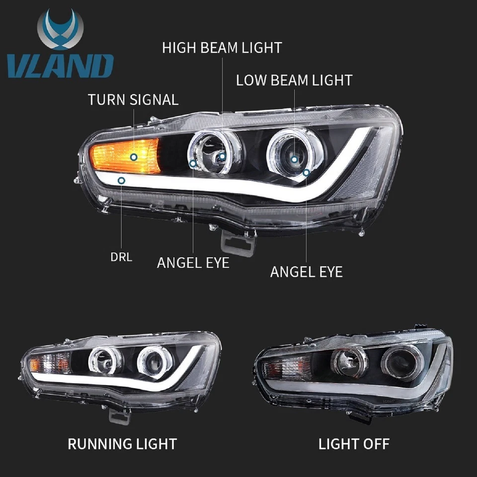 VLAND Pair LED Headlights For Lancer CF CJ EVO X Sedan 2007-2018 DRL Front Lamps - image 4 of 4