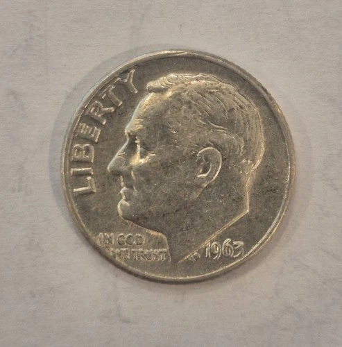 1963 D, 90% Silver Roosevelt Dime. Good Condition!