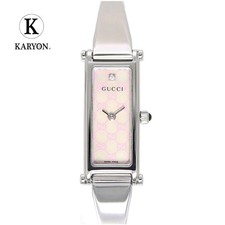 Gucci Ladies Bangle Watch 1500L Diamond GG Dial Stainless Steel #S510019