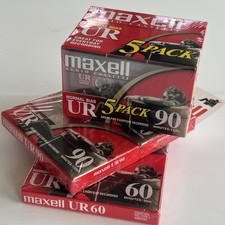 Maxell 108562 UR-90 5PK Normal Bias Audio Cassettes 90 Minute With Cases Lot
