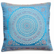 Copricuscino in seta broccato Aqua Mandala 16x16 | Cuscino decorativo boho...